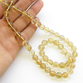 Yellow Quartz Round Beads, Yellow Lemon Quartz Faceted Round Beads, Natural Yellow Quartz, 9mm To 10mm Beads, Sold As 18"/9", GDS1374