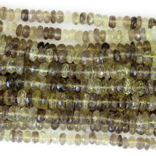 Bi Color Shaded Two Tone Yellow Brown Quartz Faceted Rondelle Beads, 7mm Bi Color Yellow Quartz Brown Quartz Beads, 8.5 Inch Strand GDS1376