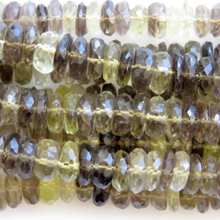 Bi Color Shaded Two Tone Yellow Brown Quartz Faceted Rondelle Beads, 9mm Bi Color Yellow Quartz Brown Quartz Beads, 8.5 Inch Strand GDS1378