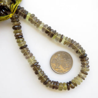 Bi Color Shaded Two Tone Yellow Brown Quartz Faceted Rondelle Beads, 9mm Bi Color Yellow Quartz Brown Quartz Beads, 8.5 Inch Strand GDS1378