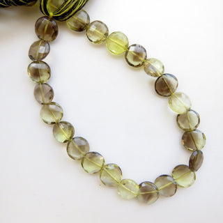 Bi-Color Lemon Quartz Smoky Quartz Faceted Coin Beads, 11mm Yellow Brown Quartz Beads, 10 Inch Strand GDS1379