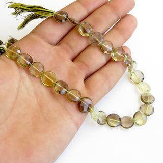 Bi-Color Lemon Quartz Smoky Quartz Faceted Coin Beads, 11mm Yellow Brown Quartz Beads, 10 Inch Strand GDS1379