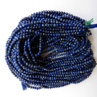 3mm Natural Lapis Lazuli Faceted Round Rondelles Beads, Blue Lapis Lazuli Faceted Round Beads, 12 Inch Strand, GDS1480