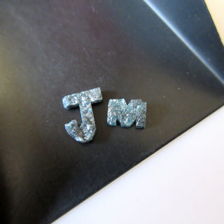 Huge 10mm/8mm Laser Cut Blue Rough Raw Laser Cut Diamond Monogram Initials Personalized Jewelry, DDS608