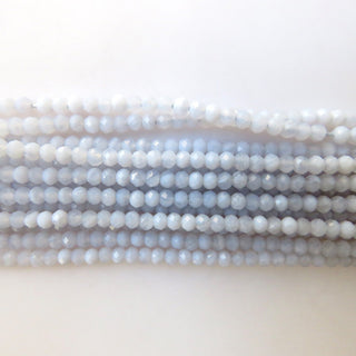 10 Strands 3mm Natural Blue Chalcedony Faceted Round Rondelles Beads, 3mm Faceted Blue Chalcedony Round Beads, 12 Inch Strand, GDS1501