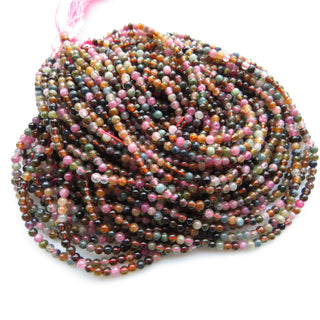 3mm Multi Tourmaline Smooth Round Beads, Wholesale Pink Green Tourmaline Beads, Sold As 1 Strand/10 Strand, GDS1517