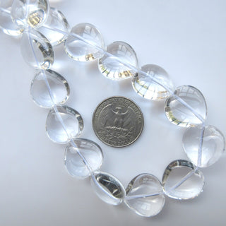 Crystal Quartz Smooth Heart Beads, Natural Clear Quartz Rock Crystal Vertical Drilled Heart Beads, 18mm Beads, 15 Inch, GDS1523