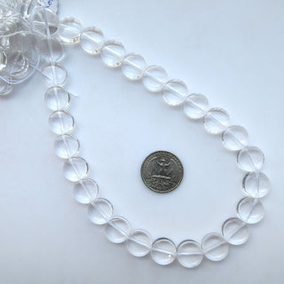 14mm Crystal Quartz Smooth Coin Beads, Natural Clear Quartz Rock Crystal Vertical Drilled Coin Beads, 15 Inch, GDS1526