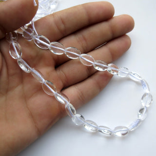 Crystal Quartz Smooth Flat Oval Beads, Natural Clear Quartz Rock Crystal Drilled Oval Beads, 12x8mm Beads, 15 Inch Strand, GDS1530