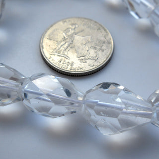 Huge 17x11mm Crystal Quartz Faceted Teardrop Beads, Natural Rock Quartz Crystal Beads, Clear Quartz Straight Drilled Drops, 7"/ 14", GDS1390