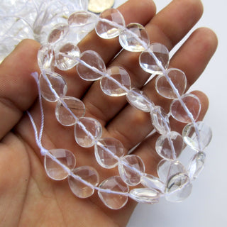 Crystal Quartz Faceted Heart Beads, Natural Rock Quartz Crystal Straight Drilled Heart Beads, 14mm Clear Quartz Beads, 14", GDS1391/1