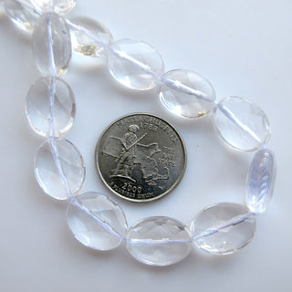 Crystal Quartz Faceted Flat Oval Tumble Beads, Natural Rock Quartz Crystal Beads, 12mm Clear Quartz Oval Beads, 14", GDS1396/3