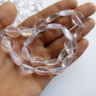 Crystal Quartz Faceted Flat Oval Tumble Beads, Natural Rock Quartz Crystal Beads, 12mm Clear Quartz Oval Beads, 14", GDS1396/3