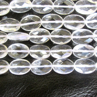 Crystal Quartz Faceted Flat Oval Tumble Beads, Natural Rock Quartz Crystal Beads, 12mm Clear Quartz Oval Beads, 14", GDS1396/3