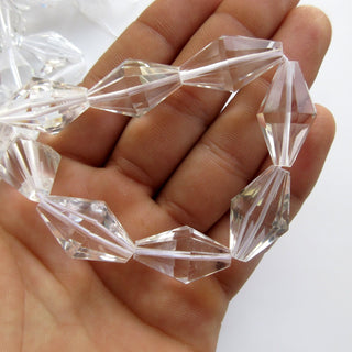 Crystal Quartz Faceted Drum Shaped Tumble Beads, Natural Rock Quartz Crystal Beads, 22mm Clear Quartz Drum Beads, Sold As 7"/14", GDS1397/2