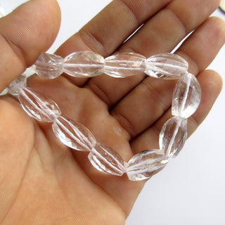 Crystal Quartz Faceted Oval Beads, Natural Rock Quartz Crystal Beads, 13mm Clear Quartz Twisted Oval Beads, 14", GDS1398/4