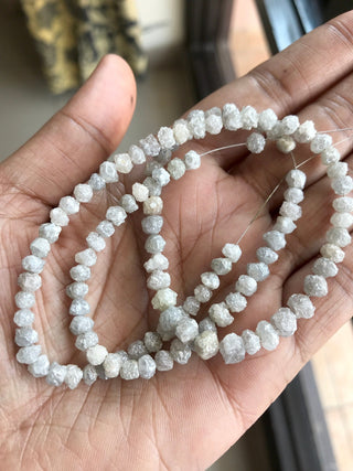 Natural Raw Rough Perfect Round Diamond Beads 3.5mm To 4.5mm White Rough Diamond Rondelle Beads, Sold As 4 Inch/8 Inch/16 Inch, DDS622/2