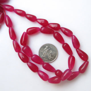 Pink Jade Smooth Straight Drilled Drop Beads, Pink Jade Teardrop Beads, 15mm To 19mm Pink Jade Beads, 17 Inch Strad, GDS1407