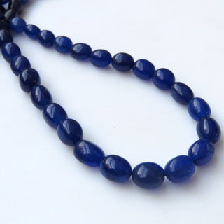 Blue Jade Smooth Oval Beads, Blue Jade Oval Beads, 9mm To 12mm Blue Jade Oval Beads, 17 Inch Blue Oval Bead Strand, GDS1408