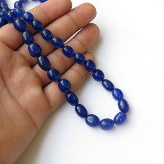 Blue Jade Smooth Oval Beads, Blue Jade Oval Beads, 9mm To 12mm Blue Jade Oval Beads, 17 Inch Blue Oval Bead Strand, GDS1408