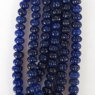 Blue Jade Carved Melon Beads, Blue Jade Melon Beads, 8mm To 13mm Blue Jade Melon Beads, 13 Inch Blue Melon Bead Strand, GDS1411