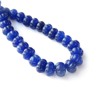 Blue Jade Carved Melon Beads, Blue Jade Melon Beads, 8mm To 13mm Blue Jade Melon Beads, 13 Inch Blue Melon Bead Strand, GDS1411