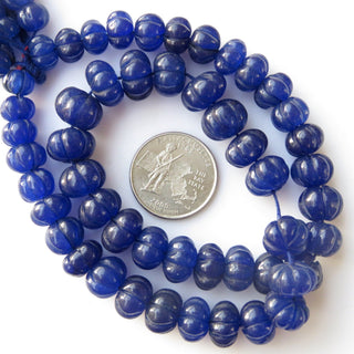 Blue Jade Carved Melon Beads, Blue Jade Melon Beads, 8mm To 13mm Blue Jade Melon Beads, 13 Inch Blue Melon Bead Strand, GDS1411