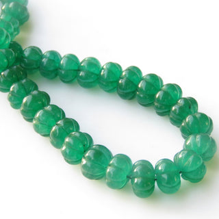 Green Jade Carved Melon Beads, Green Jade Melon Beads, 9mm To 12mm Green Jade Melon Beads, 16 Inch Blue Melon Bead Strand, GDS1412