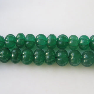 Green Jade Carved Melon Beads, Green Jade Melon Beads, 9mm To 12mm Green Jade Melon Beads, 16 Inch Blue Melon Bead Strand, GDS1412