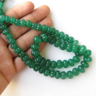 Green Jade Carved Melon Beads, Green Jade Melon Beads, 9mm To 12mm Green Jade Melon Beads, 16 Inch Blue Melon Bead Strand, GDS1412