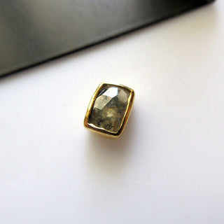 7.5mm/0.45CTW Natural Green Rectangle Shape Rose Cut Diamond Bezel Collet Loose For Ring/Pendant, 925 Silver/14K Gold Bezel, Sku-DDS297/18