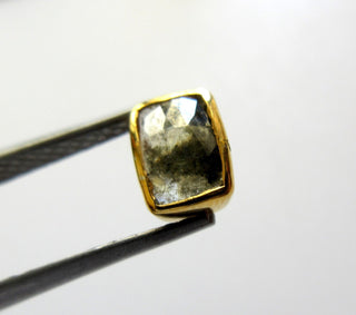 7.5mm/0.45CTW Natural Green Rectangle Shape Rose Cut Diamond Bezel Collet Loose For Ring/Pendant, 925 Silver/14K Gold Bezel, Sku-DDS297/18
