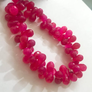 Hot Pink Chalcedony Teardrop Briolette Beads, Pink Chalcedony 10mm Faceted Teardrop Gemstone Beads, Sold As 8 Inch/4 Inch Strand, GDS1531