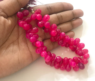 Hot Pink Chalcedony Teardrop Briolette Beads, Pink Chalcedony 10mm Faceted Teardrop Gemstone Beads, Sold As 8 Inch/4 Inch Strand, GDS1531