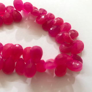 Hot Pink Chalcedony Pear Briolette Beads, Pink Chalcedony 13mm To 14mm Faceted Pear Gemstone Beads, Sold As 7 Inch/3.5 Inch Strand, GDS1534