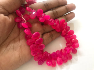 Hot Pink Chalcedony Pear Briolette Beads, Pink Chalcedony 10mm Faceted Pear Gemstone Beads, Sold As 8 Inch/4 Inch Strand, GDS1532