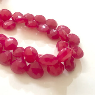 Hot Pink Chalcedony Heart Briolette Beads, Pink Chalcedony 11mm To 12mm Faceted Heart Gemstone Beads, Sold As 8 Inch/4 Inch Strand, GDS1535