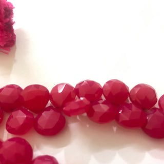 Hot Pink Chalcedony Heart Briolette Beads, Pink Chalcedony 11mm To 12mm Faceted Heart Gemstone Beads, Sold As 8 Inch/4 Inch Strand, GDS1535