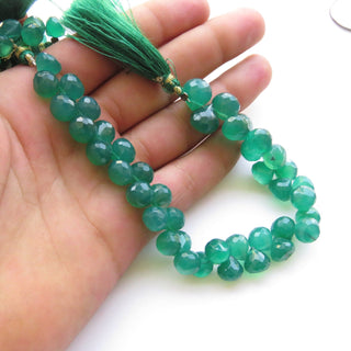 Green Onyx Onion Shaped Briolettes, Green Onyx Briolette Beads, 8mm Green Onyx Faceted Onion Beads, Sold As 8 Inch/4 Inch, GDS1418