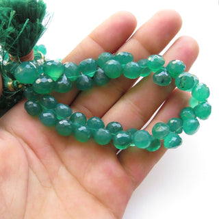 Green Onyx Onion Shaped Briolettes, Green Onyx Briolette Beads, 8mm Green Onyx Faceted Onion Beads, Sold As 8 Inch/4 Inch, GDS1418