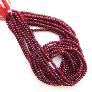 2.5mm Ruby Corundum Faceted Rondelle Beads, Enhanced Ruby Corundum Beads, 12 Inch Strand Ruby Beads, Sold As 5 Strand/25 Strands, GDS1455