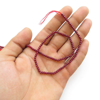 2.5mm Ruby Corundum Faceted Rondelle Beads, Enhanced Ruby Corundum Beads, 12 Inch Strand Ruby Beads, Sold As 5 Strand/25 Strands, GDS1455