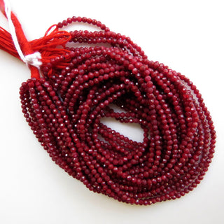 3mm Ruby Corundum Faceted Round Beads, Enhanced Faceted Round Ruby Corundum Rondelle Beads, 12 Inch Ruby Bead Strand, GDS1457