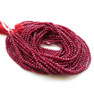 3mm Ruby Corundum Faceted Round Beads, Enhanced Faceted Round Ruby Corundum Rondelle Beads, 12 Inch Ruby Bead Strand, GDS1457