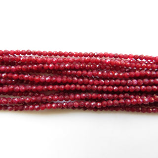 3mm Ruby Corundum Faceted Round Beads, Enhanced Faceted Round Ruby Corundum Rondelle Beads, 12 Inch Ruby Bead Strand, GDS1457