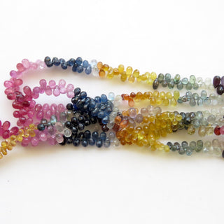 Natural Rare 5mm To 6mm Yellow Pink Blue Multi Sapphire Teardrop Faceted Briolette Beads, Sold As 15 Inch/7.5 Inch, GDS1460