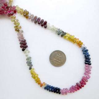 Natural Rare 5mm To 6mm Yellow Pink Blue Multi Sapphire Teardrop Faceted Briolette Beads, Sold As 15 Inch/7.5 Inch, GDS1460