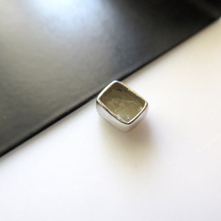 6.5mm Natural White Grey Rectangle Shape Rose Cut Diamond Bezel Collet For Ring/Pendant, 925 Silver/14K Gold Natural Diamond Bezel, DDS427/7
