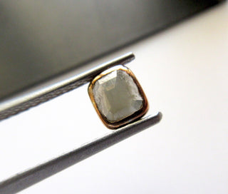 5.7mm/0.40CTW White Emerald Cut Diamond Rose Cut Bezel Collet Loose For Ring/Pendant, 925 Silver/14K Gold Bezel, DDS491/12