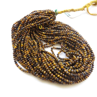3mm Natural Tigers Eye Faceted Round Rondelles Beads, Gold Tiger Eye Faceted Round Beads, 12 Inch Strand, GDS1474